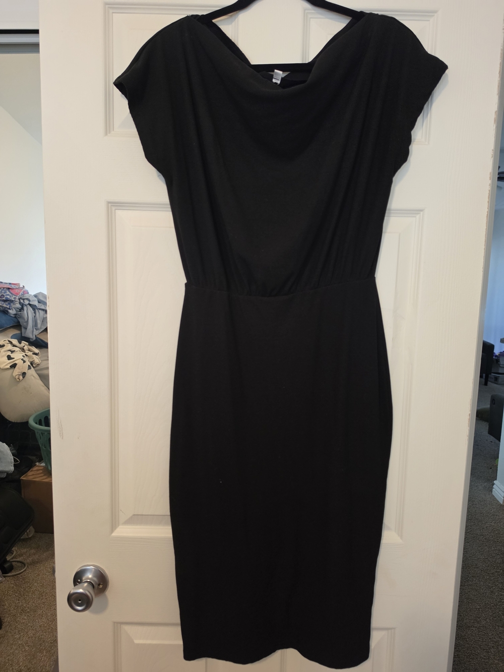 Black Draped Cap-Sleeve Women's Dress
